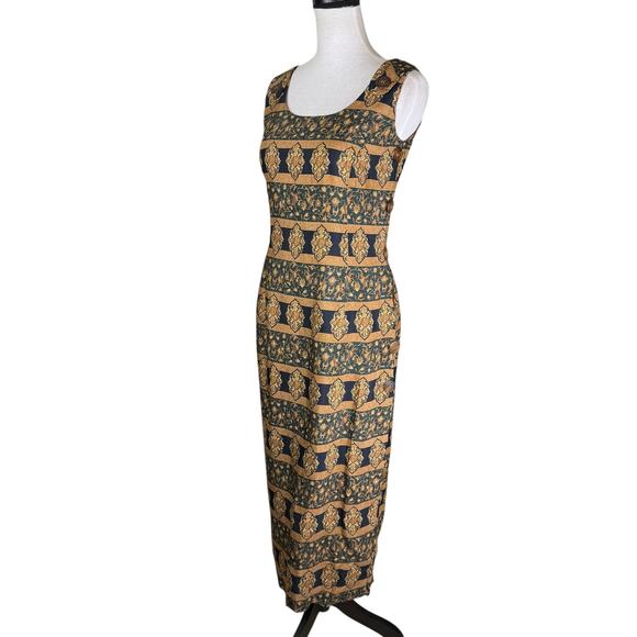 Santa Fe By Jim Tremblay Vintage Brown Gold Medallions Sleeveless Midi Dress - Picture 3 of 12